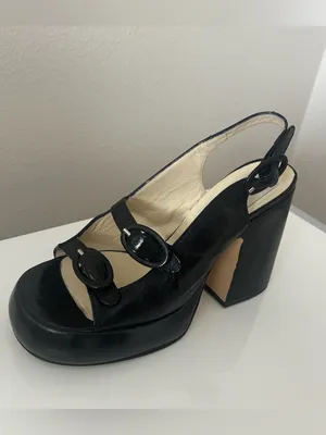 Leather Platform Slingback Block Heels size 38 Black thumbnail 12