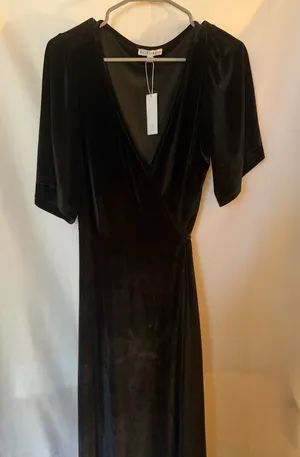 Baltic Born wrap around Black Velvet Wrap Maxi Dress thumbnail 1