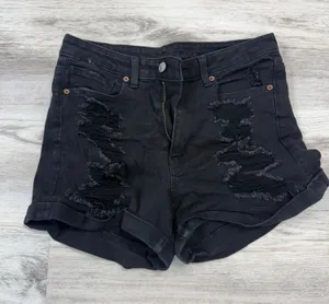 American Eagle black distressed stretch denim shorts thumbnail 1