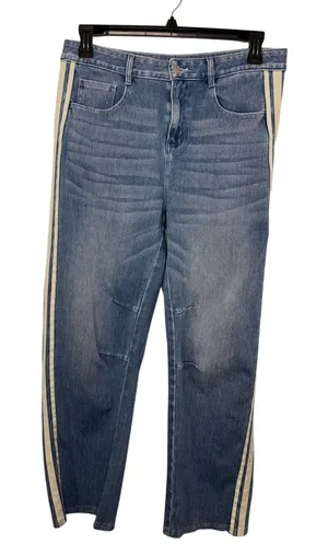 Halara Flex Barrell Jeans Women's Size Large Regular Side Stripe Stretch Denim thumbnail 1