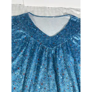 Women's Blue Floral V-Neck Short Sleeve Knit Sleepwear Top Polyester/Spandex 5XL thumbnail 4