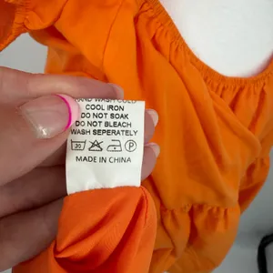 OWNGIGI Mini Dress Women XL Orange Excellent Tiered Puff Sleeve Tie Back Cotton thumbnail 7