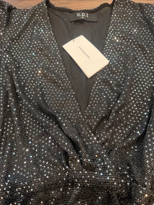 o.p.t Black Sparkle Long-Sleeve Wrap Mini Dress Size Small NWT - C61-025 thumbnail 4
