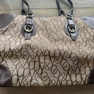 New York & Company Tan Brown Monogram Print Shoulder Tote Bag Purse thumbnail 10