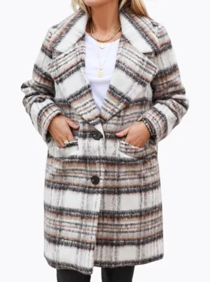 VILA Virooma Birch Check Wool Pea Coat Size M Plaid Quiet Luxury thumbnail 1