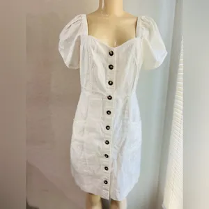 Madewell Linen-Cotton Puff-Sleeve Mini Dress size 6 NWT IVORY COLOR thumbnail 3