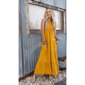 Three Bird Nest Perfection Tiered Maxi Dress Mustard Crochet Large thumbnail 7