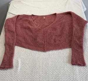 Free People Alpaca Blend V-Neck Cropped Sweater Rose Pink OB1010814 Small thumbnail 1