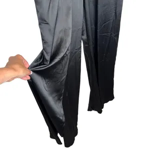 Alexis Jumpsuit Women S Black Excellent Satin Long Sleeve Wide Leg Collared thumbnail 2