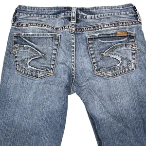 Silver Jeans Lola Flare Leg Distressed Denim Blue Jeans Pants size 28 thumbnail 5