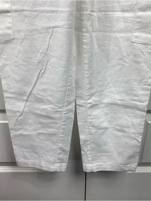 CI SONO Linen Blend Straight Leg Pull On Pants • Medium White Loose Drawstring thumbnail 3