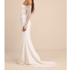 Lulus Lux Bridal NWOT Anabella White Off-the-Shoulder Mermaid Maxi Wedding Dress thumbnail 4