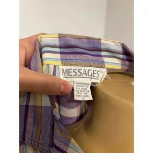 Messages Womens Purple Yellow Plaid Cotton Short Sleeve Button Down Shirt Small thumbnail 6