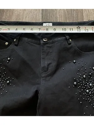 Cache Embellished Flare Jeans Size 4 Y2K Faux Pearl Beaded Black Denim Pants thumbnail 5