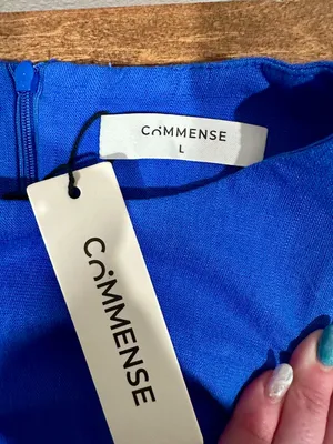 COMMENSE Sleeveless Wrap Style Mini Dress Cobalt Blue Linen Blend L NWT thumbnail 4