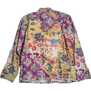 Vtg Y2K Ios Colorful Batik Print Embroidered Lightweight Button Up Jacket Sz M thumbnail 2