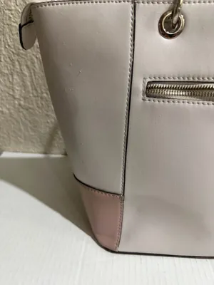 Guess Blush & Cream Colorblock Tote Bag Gold Logo Charm Pom Pom Large thumbnail 14