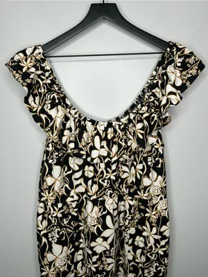 Ava & Viv Linen Blend Ruffle Top Black and Tan Floral Dress Size XXL thumbnail 5