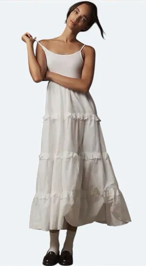 Anthropologie White Tiered Cotton Cottagecore Midi Dress Size Small thumbnail 1