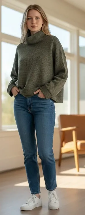 The American Outdoorsman XL Olive Green Cowl Neck Textured Pullover Top Camping thumbnail 1