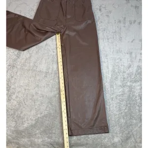 Anthropologie Wide-Leg Pants Brown Faux Leather Stretch Pockets Women's Tall 28T thumbnail 9