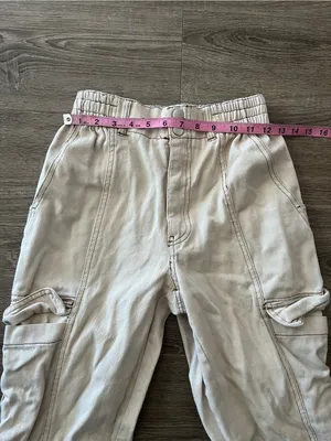 RSQ Wide Leg Baggy Pants Womens Medium Ecru Cargo Elastic Waist Cotton Utility thumbnail 11