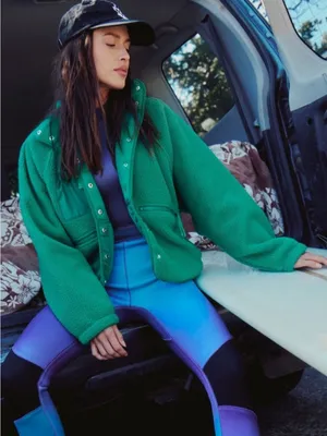 Free People FP Movement Hit The Slopes Fleece Jacket in Green Glow thumbnail 1