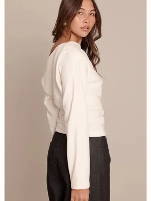 PLT One-Shoulder Cream Long Sleeve Top thumbnail 2