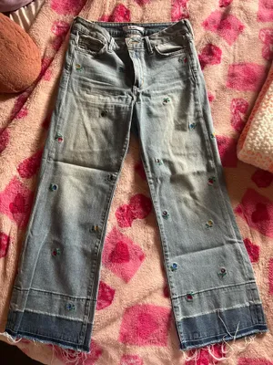 Sam Edelman Flower Embroidered Wide Leg Jeans thumbnail 2