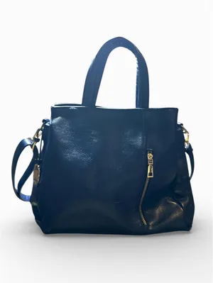 Navy Blue Faux Leather Tote Bag with Shoulder Strap thumbnail 2