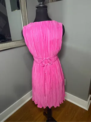 NWT Hello Molly Seen In plisse pleated textured tie pink Barbie mini dress small thumbnail 5