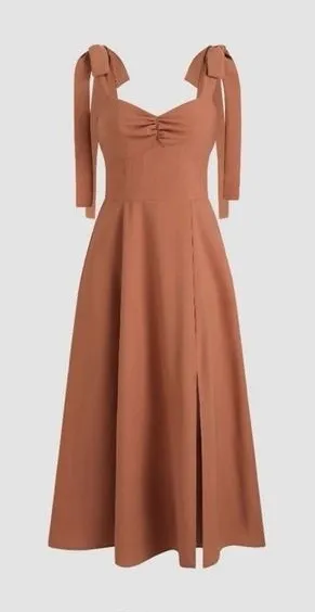 Cider Women Corset Midi Dress XS Brown Tie Shoulder‎ Ruched Sweetheart Feminine thumbnail 1