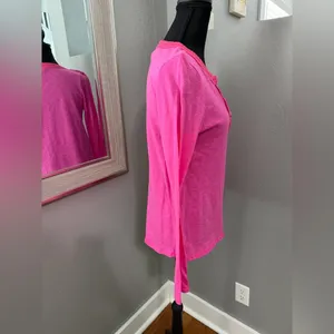 Bibi Hot Pink Barbiecore Crochet Trim Henley Size Small. thumbnail 5