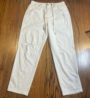 Aerie Women's Easy Denim Pull-On Drawstring Distressed Pants thumbnail 1