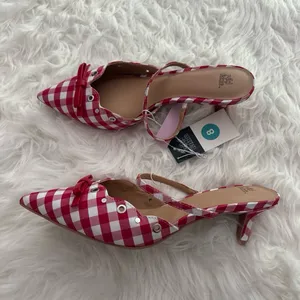 Wild Fable Red Gingham Bow Kitten Heels Size 8 thumbnail 4