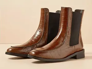 Anthropologie Pilcro & The Letterpress Chelsea Croc Chocoolate Brown Boots thumbnail 1