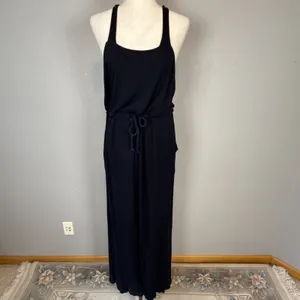 Free People Beach Salopette Shelby Wide Leg Jumpsuit Overall Size M Black Pocket thumbnail 2