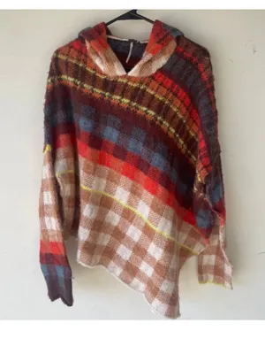 $198 Free People Ainsley Poncho hooded sweater S thumbnail 5