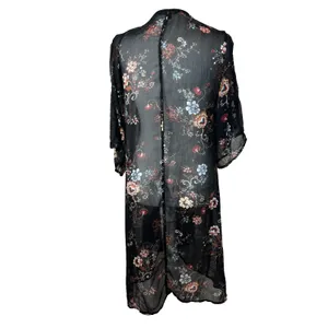 American Eagle Sheer Open Front‎ Kimono Black Floral Lace Sz M Fairy Whimsigoth thumbnail 3
