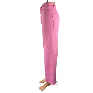Zara The Marine Straight Womens Pink Raw Frayed Hem Wide Leg Denim Jeans Pants 4 thumbnail 3
