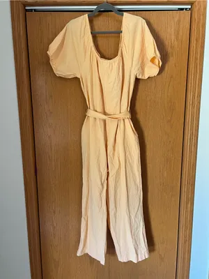 Free People Peach Off-Shoulder Tie-Waist Jumpsuit thumbnail 9