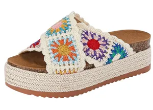 Coutgo Womens Platform Open Toe Sandals in Floral Crochet, Size 7.5 thumbnail 1