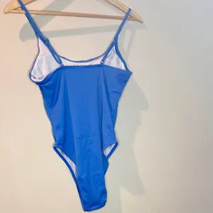 Elegant Blue Women's One Piece Swimsuit, high cut leg, Small thumbnail 2
