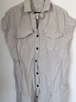 NWT Madewell Utility Short-Sleeve Mini Shirtdress in 100% Linen - Size: Large thumbnail 5