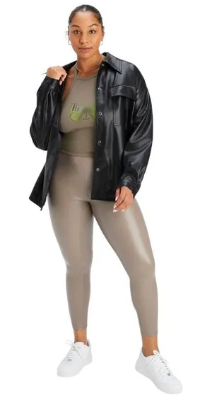 New FABLETICS Vegan Leather Pull-On Stretch Leggings Willow Bark‎ Tan Brown Sz L thumbnail 1
