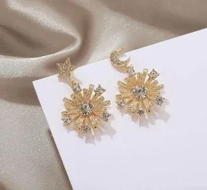 Women’s Moon Star Snowflake Dangle Drop Earrings Gold thumbnail 3