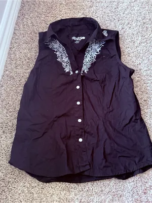 Adobe Rose Womens Western Sleeveless Shirt Embroidery Snap Front Cowgirl Vintage thumbnail 1