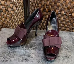 Stuart Weitzman Burgundy Peep-Toe Heels Size 6M thumbnail 1