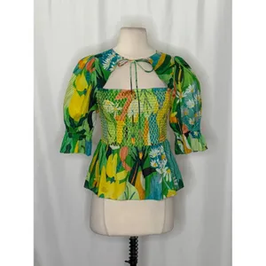 NEW!! FARM RIO Vintage Toucans Smocked‎ Peplum Top Blouse Tropical Small thumbnail 2