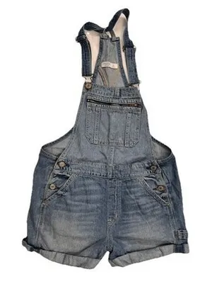 Abercrombie & Fitch Medium Wash Denim Shortalls Overalls XS Utility Bib‎ Pocket thumbnail 1